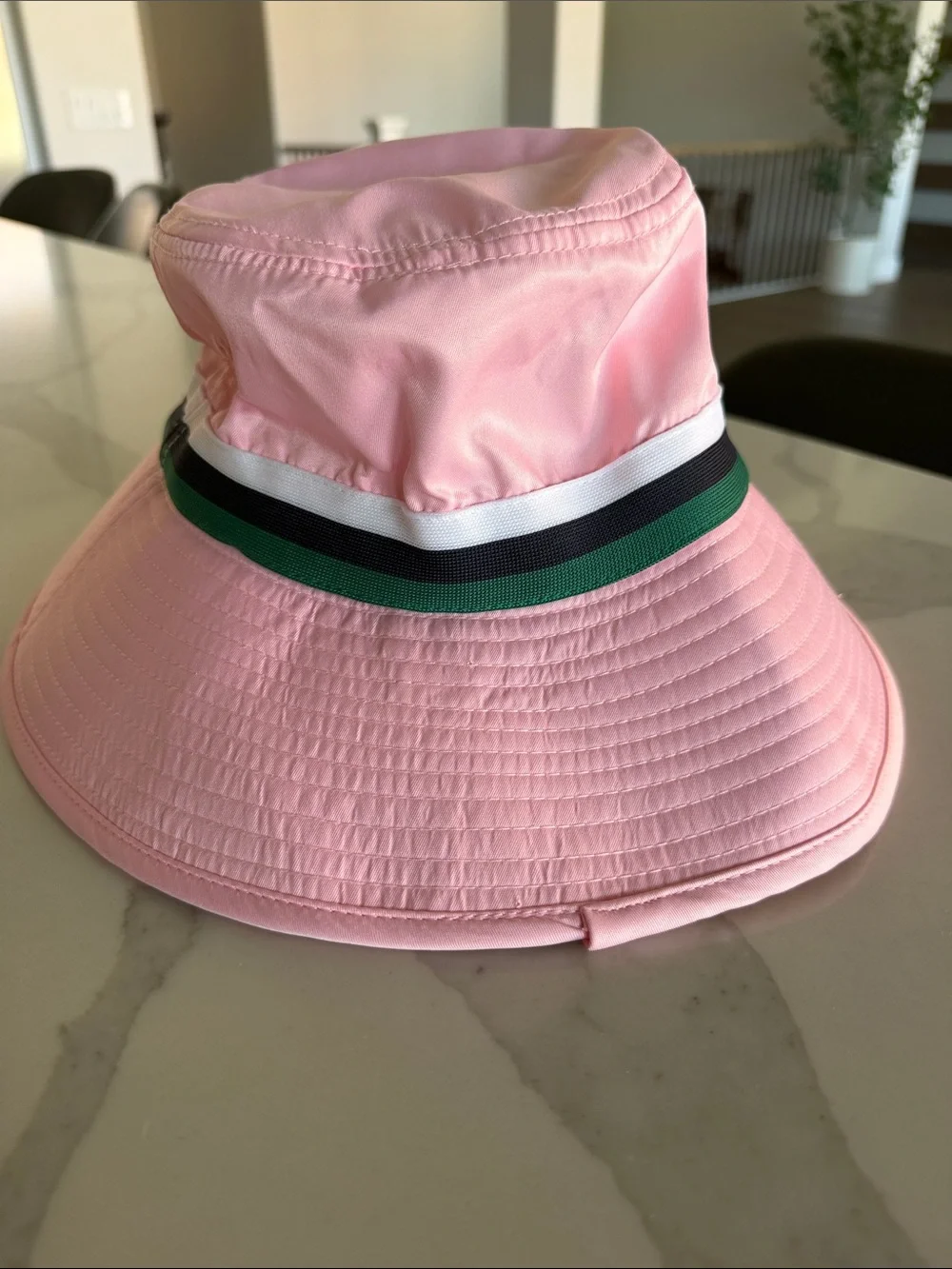 Marie Birdie Pink Bucket Hat with Green Stripe. Size 2 (older youth fit) NWOT